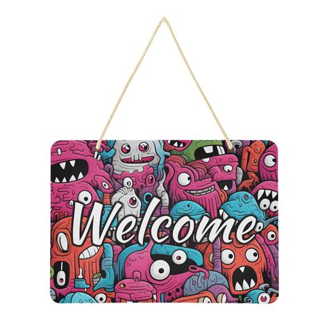 Welcome Door Sign Decoration 13.8" Rectangular Front Entrance Hanging ...