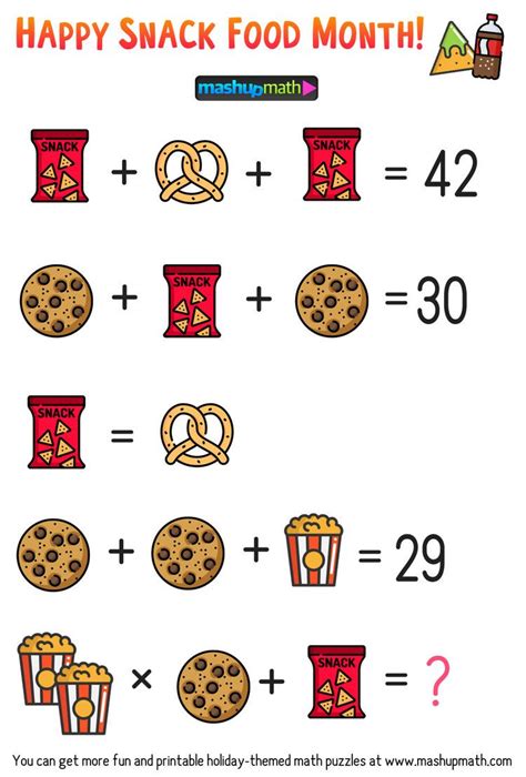 Free Math Brain Teaser Puzzles for Kids in Grades 1-6 to Celebrate Snack Food Month! — Mashup ...