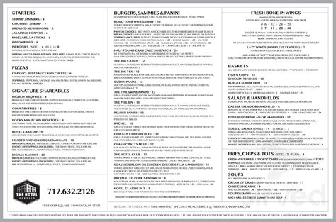 Menu for Hotel Hanover in Hanover, PA | Sirved