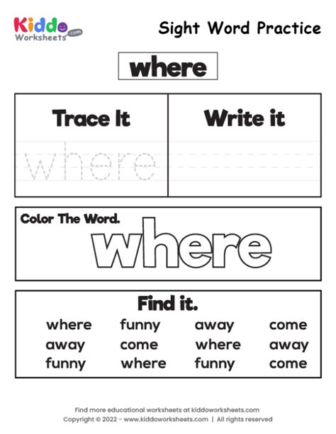 Free Printable Sight Word Practice where Worksheet - kiddoworksheets