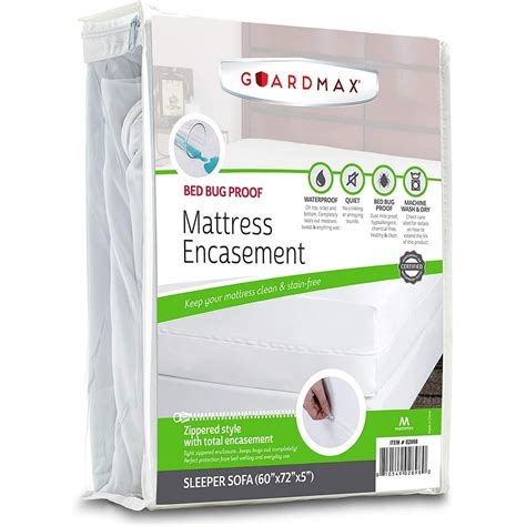 Guardmax Sleeper Sofa Zippered Mattress Protector Waterproof Hypoallergenic Bed Bug Protection ...