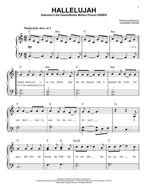 Hallelujah Sheet Music | Leonard Cohen | Easy Piano | Hallelujah sheet ...