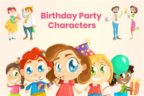 Birthday Party Characters Set | GraphicMama | Party characters, Birthday party, Birthday