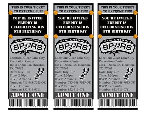 San Antonio Spurs basketball Ticket Stub Invite by DecorAtYourDoor