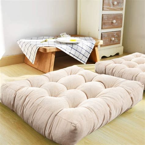 HIGOGOGO Floor Pillow, Square Meditation Pillow for Seating on Floor Solid Thick Tufted Seat ...