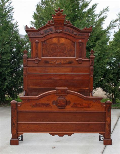 Superb Victorian Eastlake Carved Walnut Burl Walnut High Back Bed c1880 ...