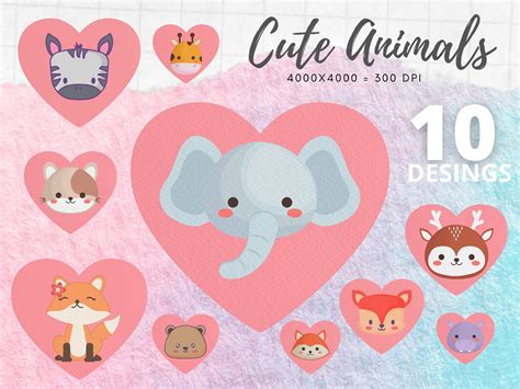 Cute Animal Heart Clipart, Animals PNG Graphic by Cnxsvg · Creative Fabrica