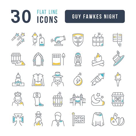 Set of linear icons of Guy Fawkes Night 10562347 Vector Art at Vecteezy