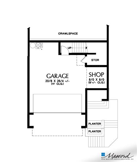 Mascord House Plan 22202 - The Bingley : Lower Floor Plan Contemporary Craftsman, Contemporary ...