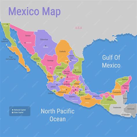 Premium Vector | A map of mexico with the states labeled.