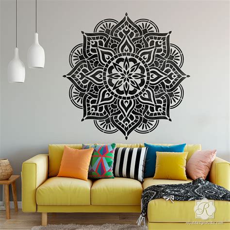 Large Mandala Wall Art Stencils for Painting Boho Bedroom Mural Design