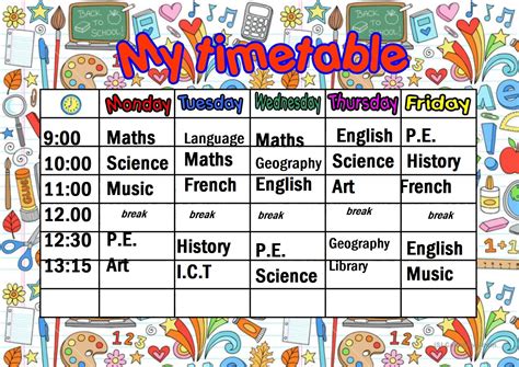 Timetable timetable chart - bdanature