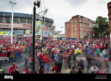 Wales rugby fans at the Principality Stadium, formerly the Wales Millennium Stadium, in Cardiff ...