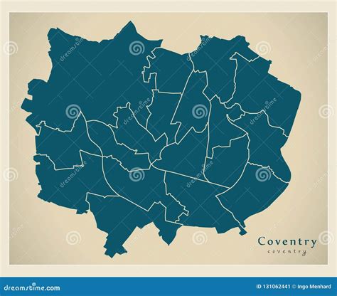 Modern City Map - Coventry City of England with Wards UK Stock Vector ...