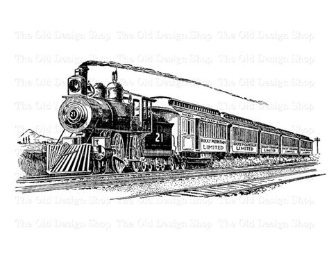 Vintage Train Clip Art Steam Engine Locomotive Illustration Commercial Use Digital Stamp ...