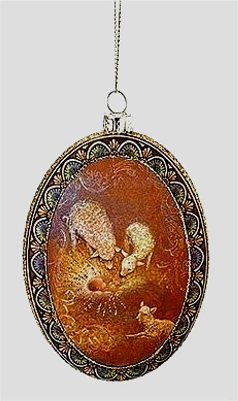 SOLD OUT - Infant Jesus Christmas Ornament | Oval | Glass | Ornate Border | 4-3/4" - F.C ...