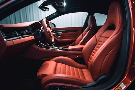 Premium Photo | Red sport car salon direction vire brown leather interior