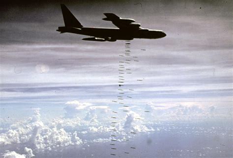 A U.S. Air Force B-52 heavy bomber strikes targets in Vietnam ...