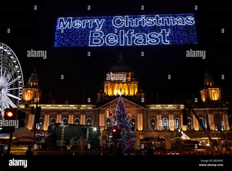 Christmas tree and christmas lights at Belfast City Hall Northern Stock Photo, Royalty Free ...