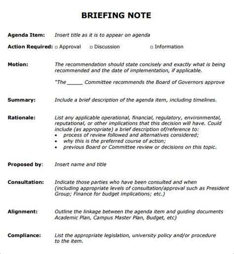 Briefing Note Template - 7 Download Documents in PDF , PSD ,Word