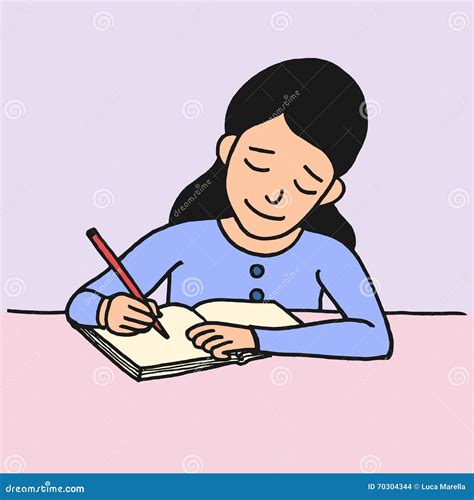 Girl Writing Letter Cartoon