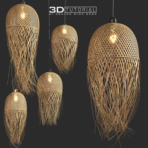 Download Free 3D Rattan Jellyfish Pendant Lamp Model