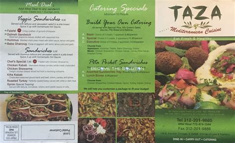 Taza Carry Out Menu Chicago (Scanned Menu With Prices)