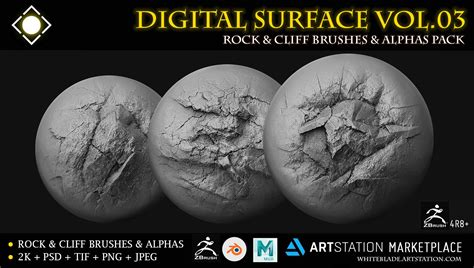 Msa Digital Resources - Digital Surface Rock & Cliff Brushes & Alphas Vol.03 - ZBrush/Blender ...