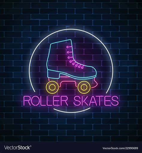 Retro roller skates glowing neon sign in circle Vector Image