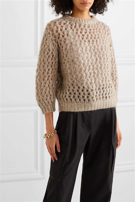 Beige Metallic open-knit sweater | Brunello Cucinelli in 2020 | Open knit sweater, Knitted ...