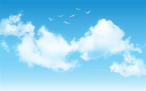 Realistic blue sky with flying birds 13222551 Vector Art at Vecteezy