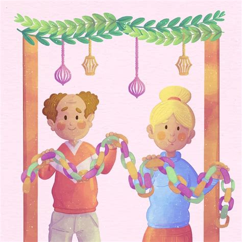 Free Vector | Watercolor illustration of people celebrating sukkot