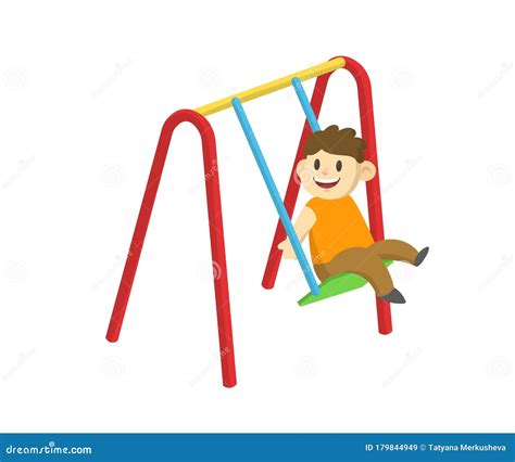 Cute Smiling Boy Swinging on a Swing. Cartoon Flat Vector Illustration, Isolated on White ...