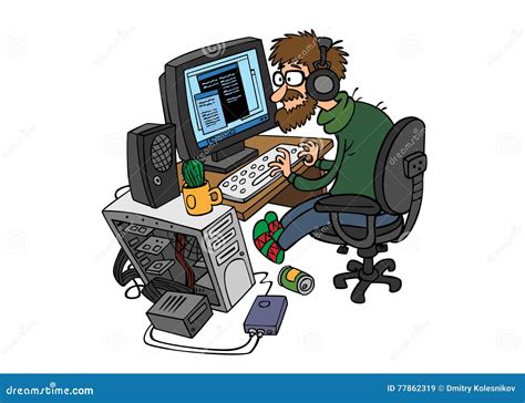 Cartoon Programmer Working Behind The Computer Stock Image | CartoonDealer.com #77862319