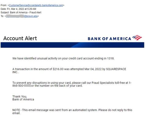 Bank of America - Fraud Alert | OIT | Brown University