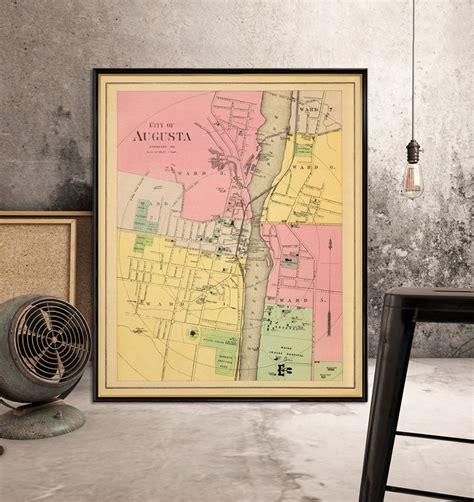 Augusta Map Vintage Map of Augusta maine Archival Print on Paper or Canvas - Etsy