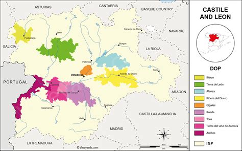 Castile and Léon Map of Vineyards Wine Regions