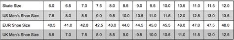 Hockey Ice Skates Size Chart