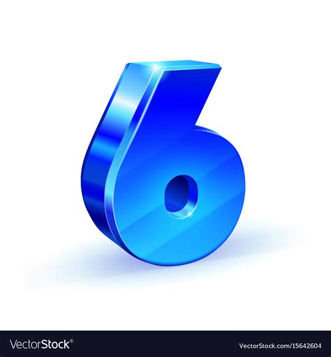 Glossy blue six 6 number 3d on white Royalty Free Vector