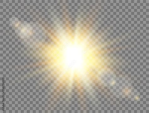 Sunshine with rays on transparent background. Sun light. Golden glowing ...