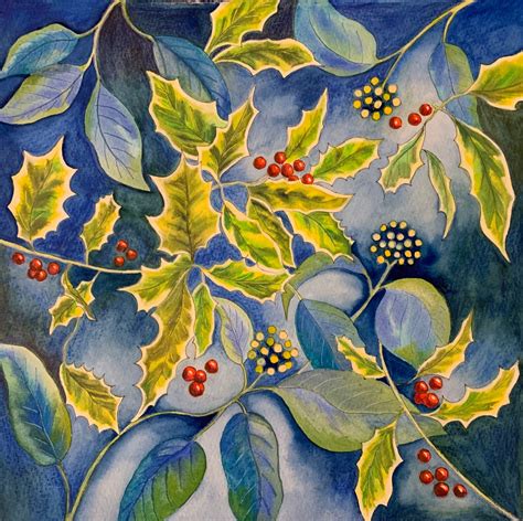 Holly & Ivy Christmas Card Blank Inside Watercolour Artwork | Etsy