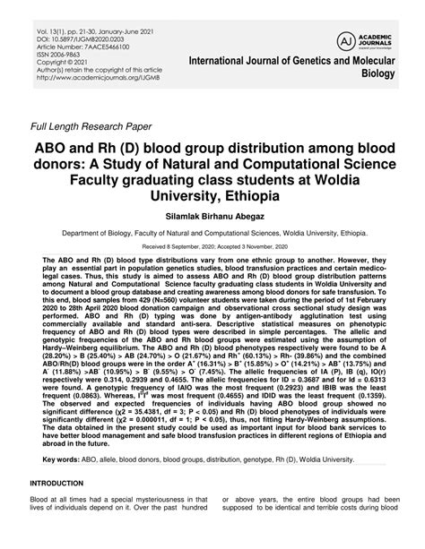 (PDF) ABO and Rh (D) blood group distribution among blood donors: A ...