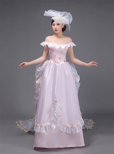 Pink Off the Shoulder Appliques Rococo Baroque Dress