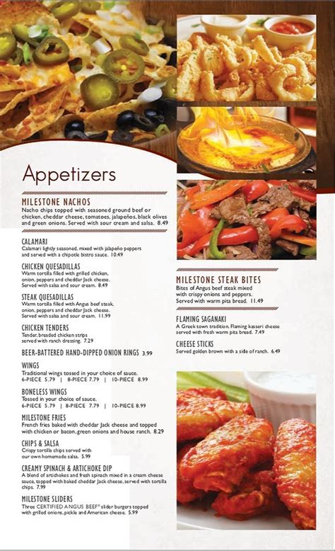 Milestone Grill menu in Eastpointe, Michigan, USA