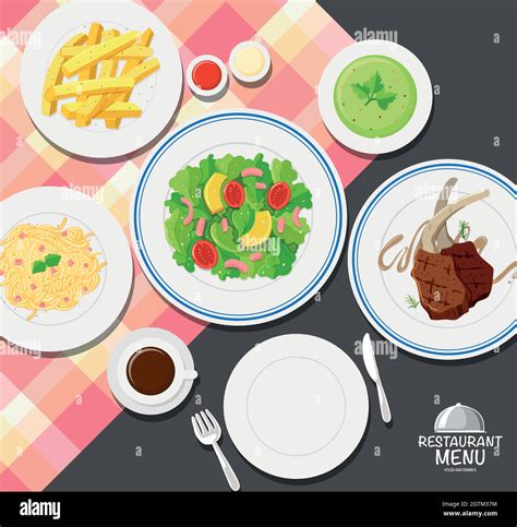 Different types of food on dining table Stock Vector Image & Art - Alamy