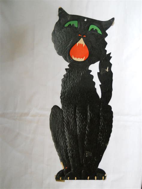 Vintage Black Cat die cut Halloween decoration