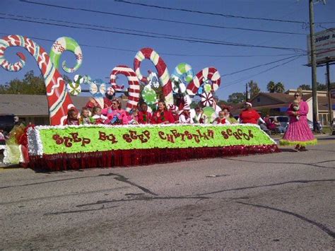 a parade float with candy canes and decorations