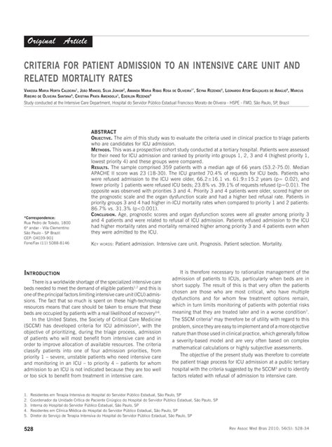 (PDF) Criteria for patient admission to an intensive care unit and ...