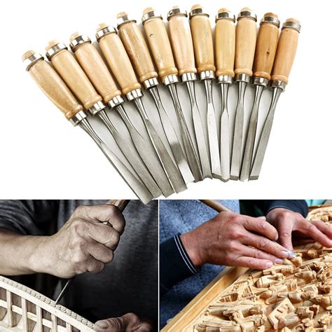 12PCS Assorted Wood Working Carving Chisels Tools Skew Sculpting Tool Set Wood Carving Tools ...