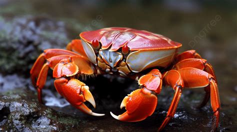 Orange Crab On Rock In Water With Brown And Black Background, Delicious Crab, Hd Photography ...